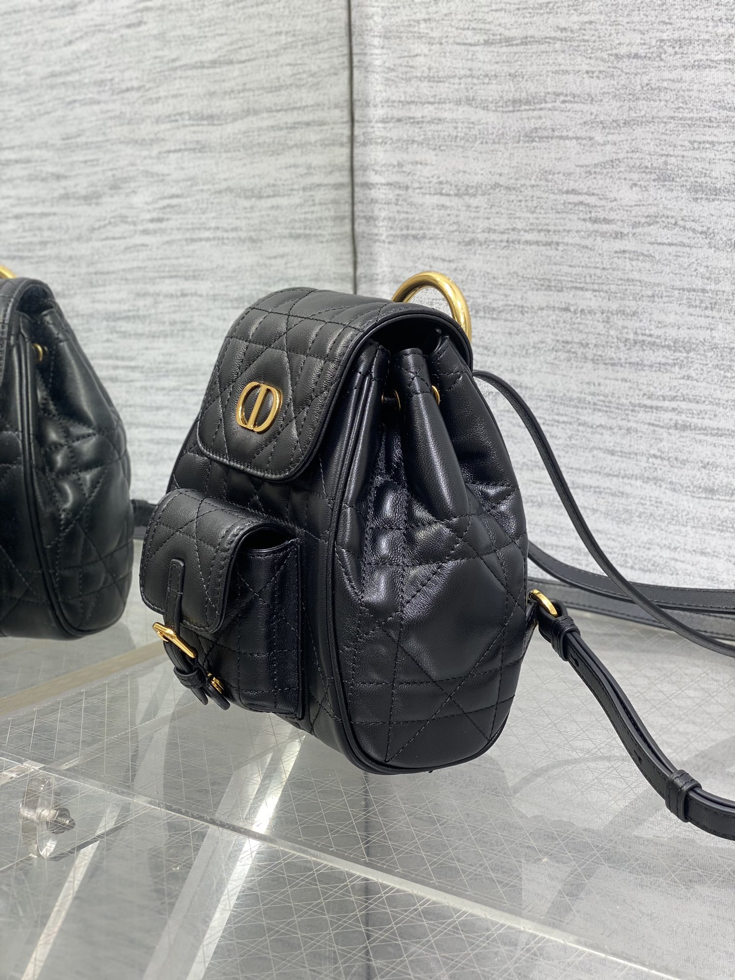 Small Dior Caro Backpack Black Macrocannage Lambskin